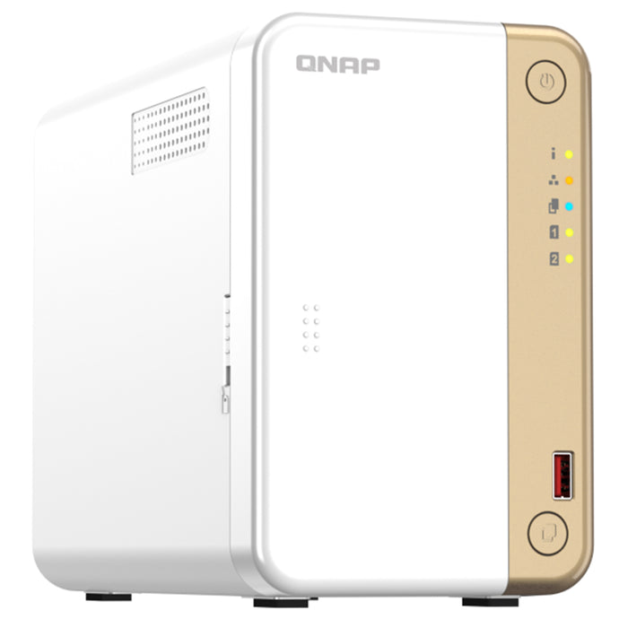 QNAP TS-262-4G Home and Business 2-Bay NAS Server Intel Celeron Dual Core Upto 2.9GHz 4GB RAM 2xM.2 1xPCI 1x2.5GbE 4xUSB 1xHDMI 2 Years Warranty Come with 8 Camera License