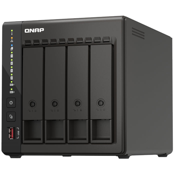 QNAP TS-453E-8G Home and Business 4-Bay Desktop NAS Server Intel Quad Core Upto 2.6GHz 8GB DDR4 Ram Hot-Swappable 2x 2.5GbE LAN 2x M.2 2280 PCIe Slots 2x USB3.2  2X USB 2.0 2 x HDMI 2 Years Warranty Come with 8 Camera License