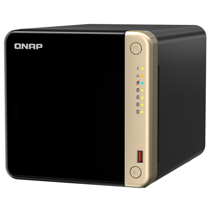 QNAP TS-464-16G Business 4-Bay Desktop NAS Server Intel Quad Core 2GHz 16GB RAM 2x 2.5GbE LAN 4x USB 1x HDMI 2.0 2 x M.2 2280 PCIe Gen 3 x2 slots 3 Years Warranty Come with 8 Camera License