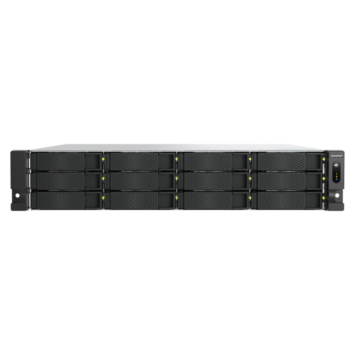 QNAP TS-h1277AXU-RP-R7-32G Enterprise 2U 12-Bay Rackmount NAS Server AMD Ryzen Pro 7745 Upto 5.3 GHz 8 Core / 16 Threads 32GB DDR5 (128GB Max) 2x M.2  2x 2.5GbE 2x 10GbE 3xPCIe 2xUSB 2 x 550W Redundant Pwoer 5 Years Warranty Come with 8 Camera Licenses