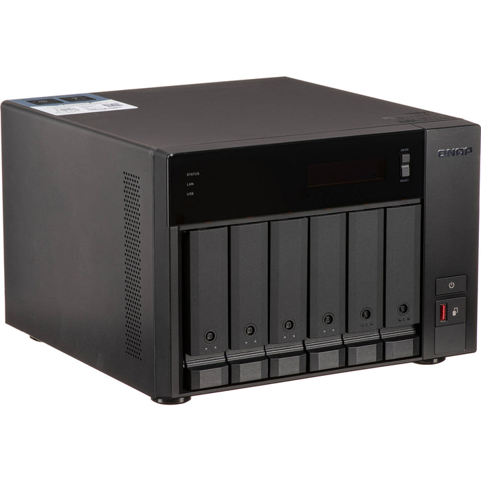 QNAP TVS-h674-i5-32G Business 6-Bay Desktop NAS Server Intel i5 6C / 12T Upto 4.4 GHz 32GB DDR4 (64GB Max) 2x M.2 2x2.5 GbE 2x PCIe 2x USB 1xType C 1x HDMI 3 Years Warranty Come with 8 Camera Licenses