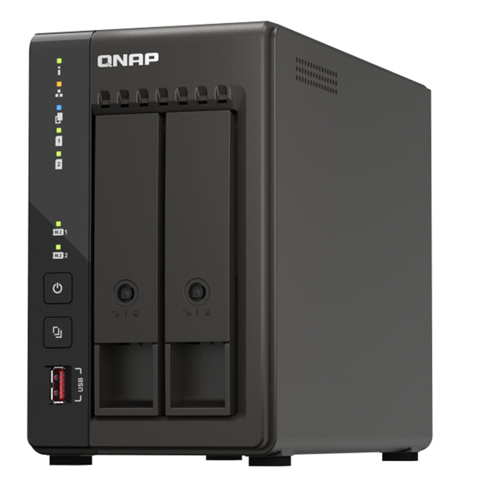 QNAP QVP-21C 2-Bay Smart AI Surveillance For Home and Business Intel Quad Core Upto 2.6 GHz 8GB DDR4 (16GB Max) 2x M.2 4x USB 2x HDMI 2x 2.5 GbE Come with 8 Camera license (16 Max)