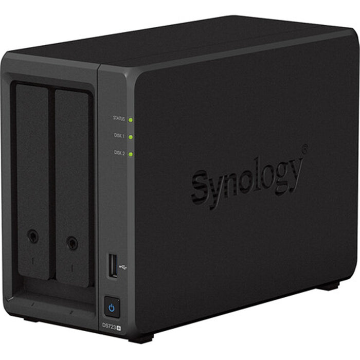 Synology DiskStation DS723+ 2-Bay NAS Server AMD Ryzen R1600 Dual Core Upto 3.1 GHz 2GB ECC RAM (32GB Max) 2x M.2 2280 NVMe Slot (Synology M.2 SSD Only) 2x GbE 1xPCI