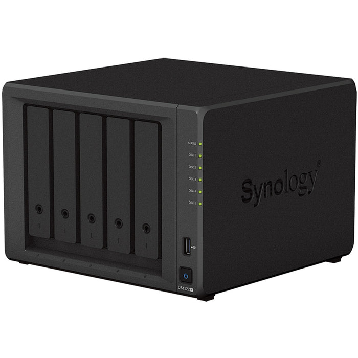 Synology DiskStation DS1522+ 5-Bay NAS Server AMD Ryzen R1600 Dual Core Upto 3.1 GHz 8GB (32 GB MAX) 2xNVMe 1xPCIe 4xRJ 45 2xUSB 2x eSATA 3 Years Warranty