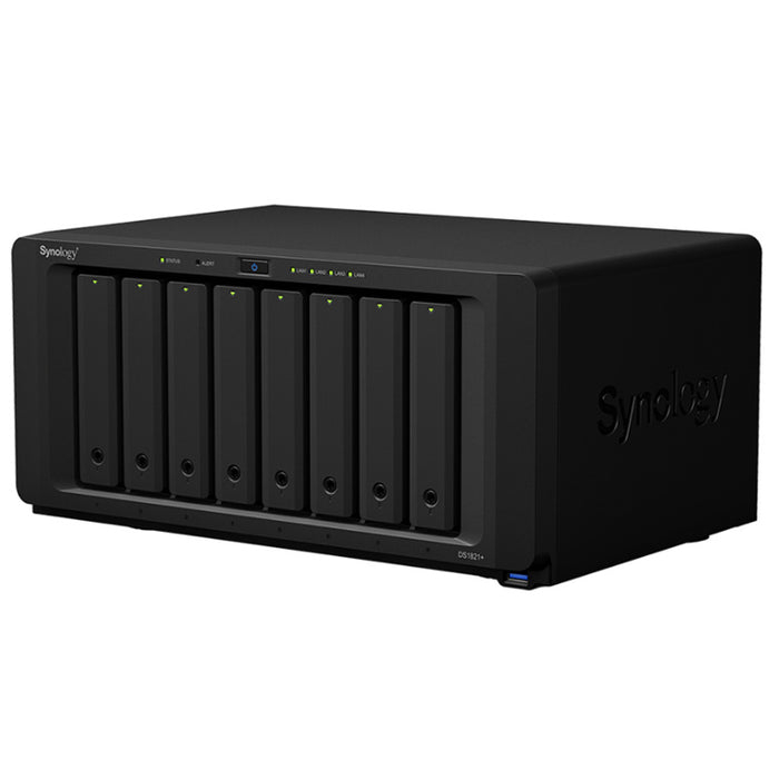 Synology DiskStation DS1821+ 8-Bay NAS Server AMD Ryzen V1500B Quad Core 2.2 GHz 4GB RAM 2x M.2 2280 NVMe Slot 4x GbE LAN 2x eSATA 1x PCIe Expansion Slot 3 Year Warranty