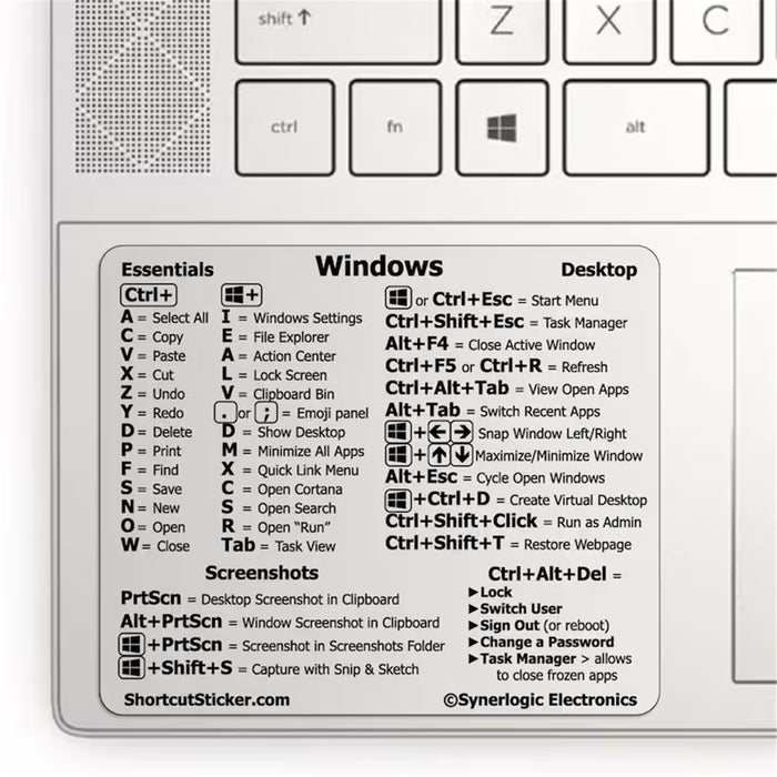 Windows PC/Laptop Reference Keyboard Shortcut Sticker - Clear No-Residue Adhesive for Any PC Laptop or Desktop (1 PCS)