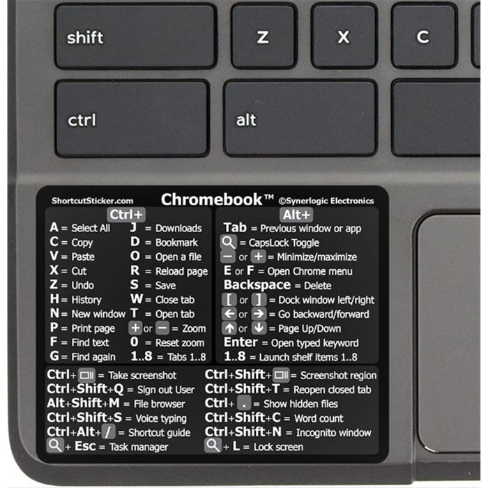 Chromebook OS Laptop Reference Keyboard Shortcut Sticker - Black No-Residue Adhesive for Any Chromebook Laptop (1 PCS)