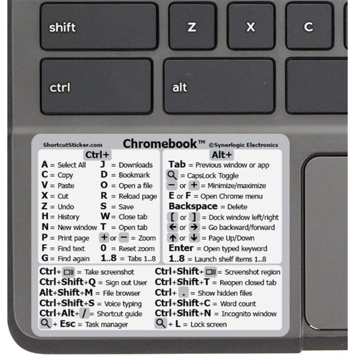 Chromebook OS Laptop Reference Keyboard Shortcut Sticker - White No-Residue Adhesive for Any Chromebook Laptop (1 PCS)