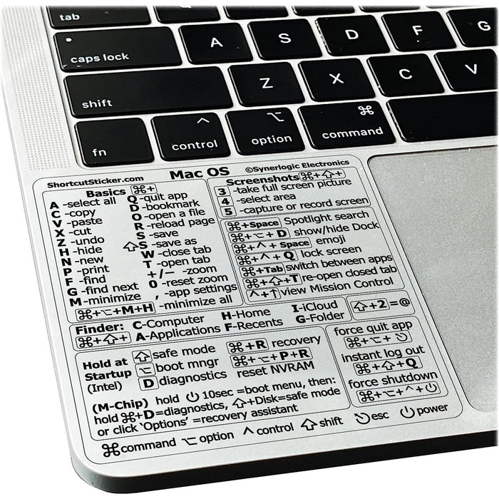 Mac OS Laptop Reference Keyboard Shortcut Sticker - Clear No-Residue Adhesive for 13-16-inch MacBook Air and Pro M1/M2 (1 PCS)