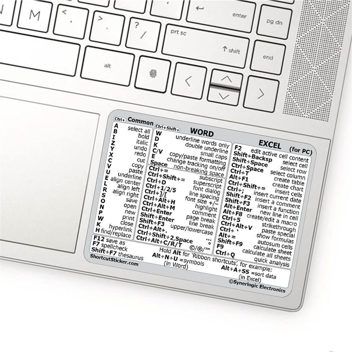 Microsoft Word/Excel (for Windows) Reference Keyboard Shortcut Sticker - White No-Residue Adhesive (1 PCS)