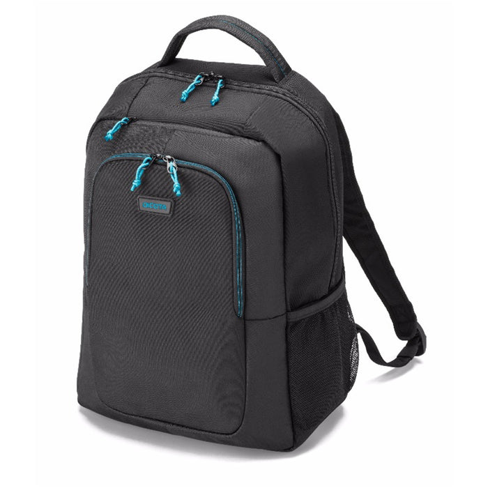 Dicota Backpack Spin for 15.6" Laptops - Black Suitable for Business & Education - Only 600 grams - Sporty Look - Colourful Design Accents & Practical Inner Compartments - Practical & Sporty Backpack for Laptops