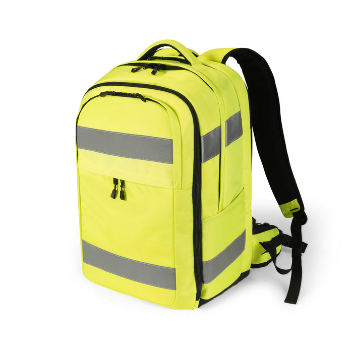 Dicota Hi-Vis Reflective 32-38L High-Visibility Backpack for Laptops up to 17.3" - Yellow Premium Solution for Long-Term Outdoor Use