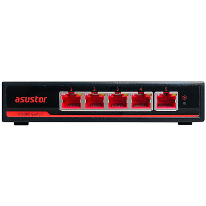 Asustor ASW205T 5-Port 2.5G Unmanaged Switch Supports five 2.5Gbps Ethernet ports for high-speed data transfers.