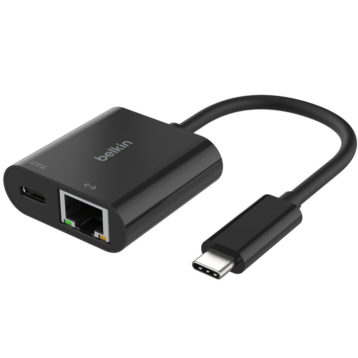 Belkin USB-C to Ethernet + Charge Adapter - 100W Adapter (100W Passthrough Power for Connected Devices 1000 Mbps Ethernet Speeds) Ethernet Adapter