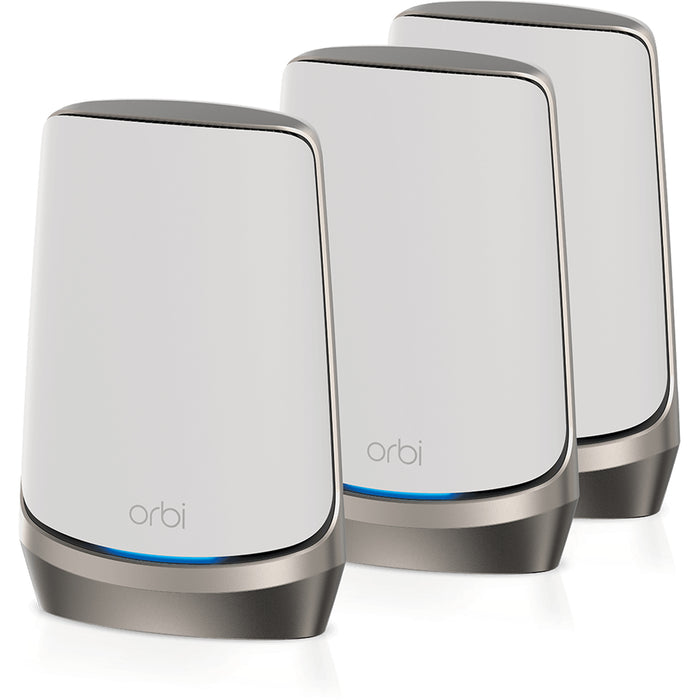 NETGEAR Orbi RBKE963 (AXE11000)  Quad-Band WiFi 6E Mesh System - 3 Pack Router:1 x10G WAN and 1 x 2.5G LAN 3 x 1G LAN ports. Satellite: 1 x 2.5G LAN  3 x 1G LAN ports.