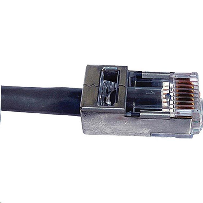 PlatinumTools 100021C Cat5e/6 Shielded EZ-RJ45 Plug with Internal Ground. Easy install RJ45 plug for Cat5e or Cat6 shielded solid and stranded cable. Once piece design. 10pc clamshell.