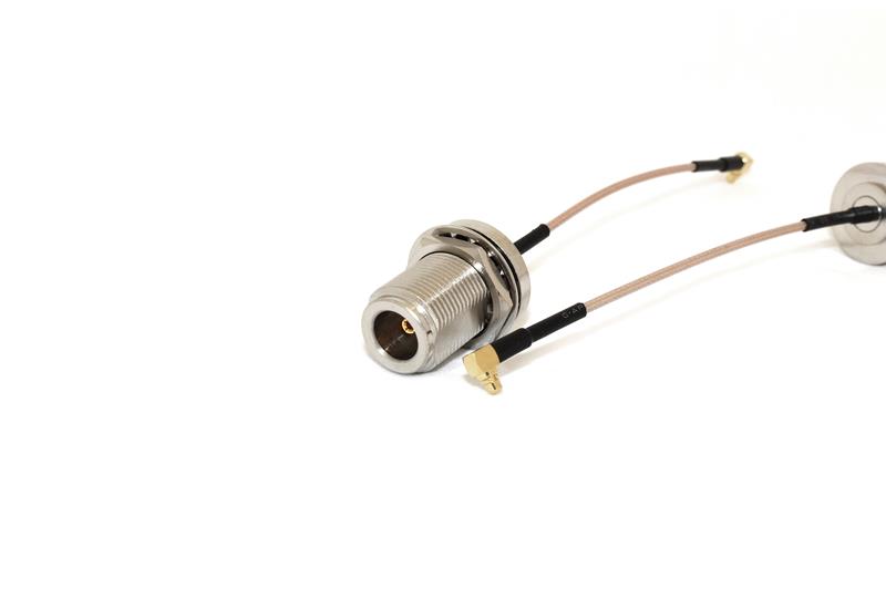 RF Elements N-Type Female Bulkhead to MMCX Male Right Angle 100mm Coax Pigtail