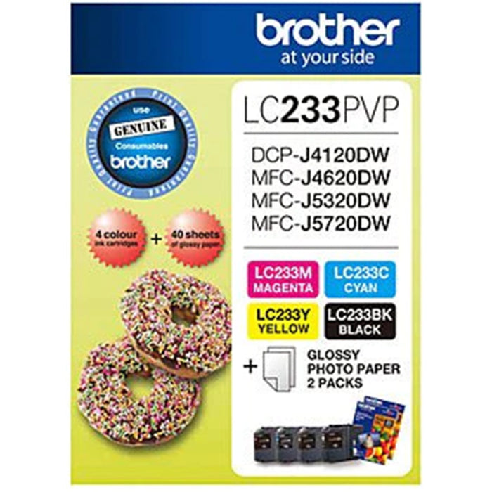 Brother LC233PVP Combo Pack with 40 Sheets of 6x4 Photo Paper for Brother DCPJ4120DW DCPJ562DW MFCJ4620DW MFCJ480DW MFCJ5320DW MFCJ5720DW MFCJ680DW MFCJ880DW Printer