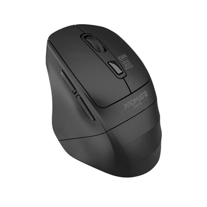 Promate SAMIT.BLK Ergonomic Silent Click Wireless Mouse - Black Up to 2200 DPI - 10m Working Range - Plug & Play - Supports 1200/1600/2200 DPI High Precision - Amidextrous Design