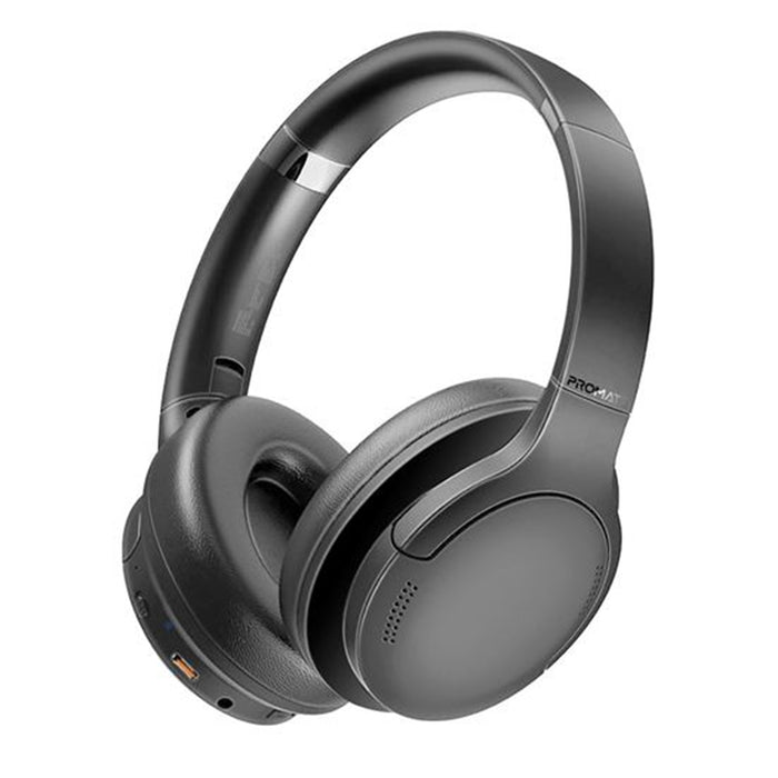 Promate High-Fidelity Stereo Deep Base Bluetooth Wireless Headphones - Black Up to 24 Hours Playing Time - Built-in 300mAh Battery - Flip & Fold Design - 10-15m Operating Distance - Wired or Wireless