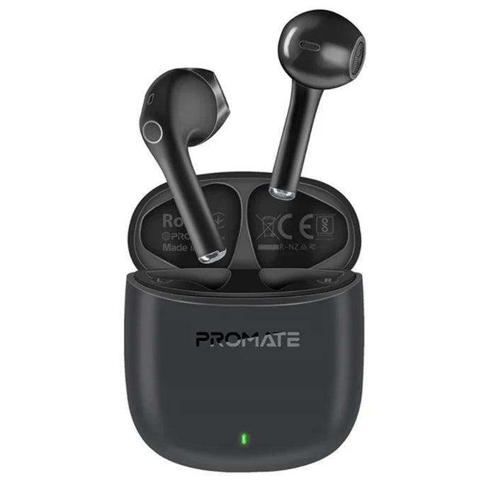 Promate LIMA.BLK In-Ear HD Bluetooth Earbuds - Black with Intellitouch & 260mAh Charging Case - ErgonomicFit - Up to 7-Hour Playback - 2x 40mAh Earphone Battery - Auto Pairing