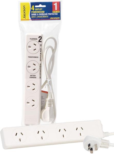 JACKSON 4 way Protected Power Board 2 ports are double spaced. 1m power cord