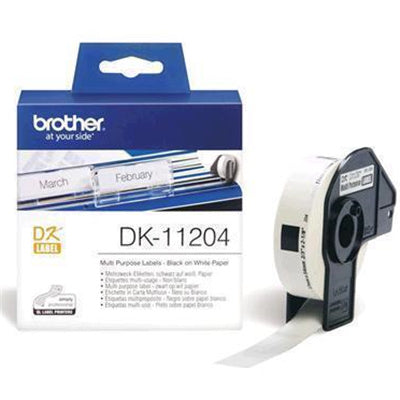 Brother Genuine DK-11204 Label Roll Black on White 17mm x 54mm 400 labels per roll for QL1100 QL-580N QL810W QL800 QL820NWB QL1110NWB QL-1050 QL700
