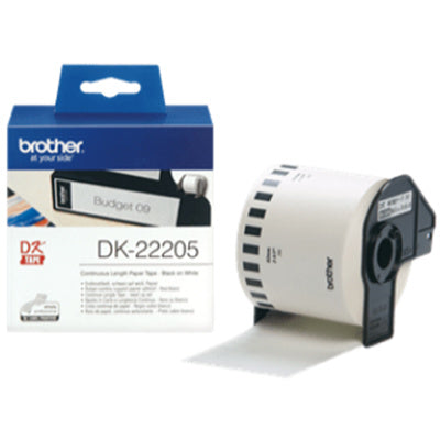 Brother Genuine DK-22205 Continuous Paper Label Roll Black on White 62mm wide 30.48m long for QL1100 QL800 QL820NWB QL1110NWB QL700 QL1050N