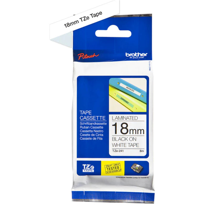 Brother Genuine TZe241 Labelling Tape Cassette 18mm wide Black on White for PT-D410 PTD610BT PTD600PT-P910BTPT-D400PTD460BT