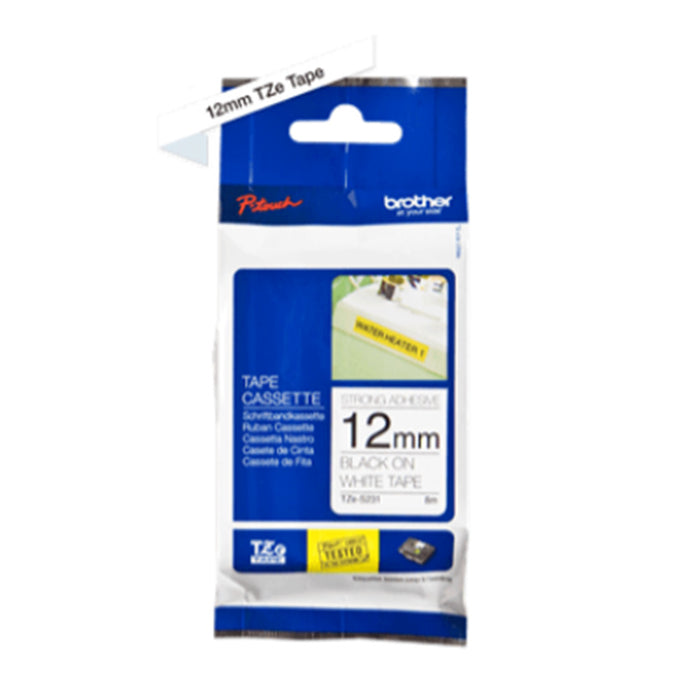 Brother Genuine TZeS231 Strong Adhesive Labelling Tape 12mm wide 8m long for PT-D410 PTD610BTPTD210PT-D400 PTD600PT-P910BTPT-H110 PT-P300BT