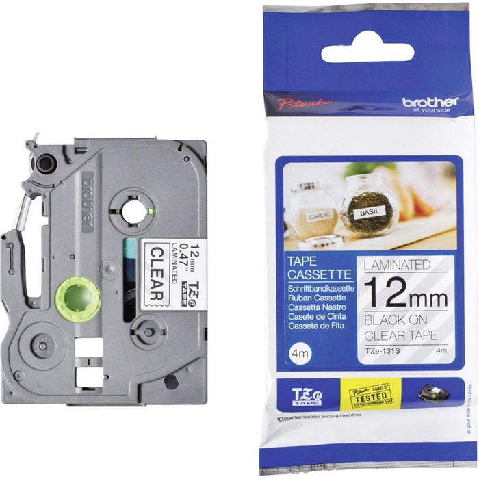 Brother Genuine TZE131S Labelling Tape Black on Clear 12mm wide 4m long for PT-D410 PT-D400 PTD600PT-H110PT-P300BT PT-P910BT