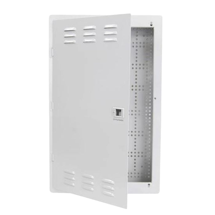 Dynamix HWS-2004V3 20'' Network Enclosure Recessed Wall Mount Vented Lid Cable/Dual GPO Knock outs. Installs: 400mm Centre Stud. Cut out OD: 355 x 525 x 90mm. Incl. Installation Accessories Earth Kit