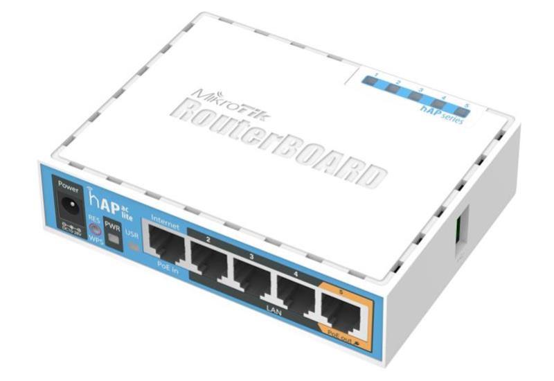 MikroTik hAP ac lite 650MHz CPU, 64MB RAM, 5xLAN, built-in 2.4Ghz 802.11b/g/n, 5Ghz 802.11ac, USB, plastic case, PSU, RouterOS L4, International version