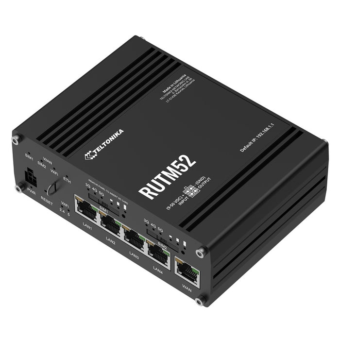 Teltonika RUTM52 Industrial 5G Wi-Fi Gigabit Router with Dual Radio, Dual SIM and eSIM Support and 4G LTE Cat 20 fallback