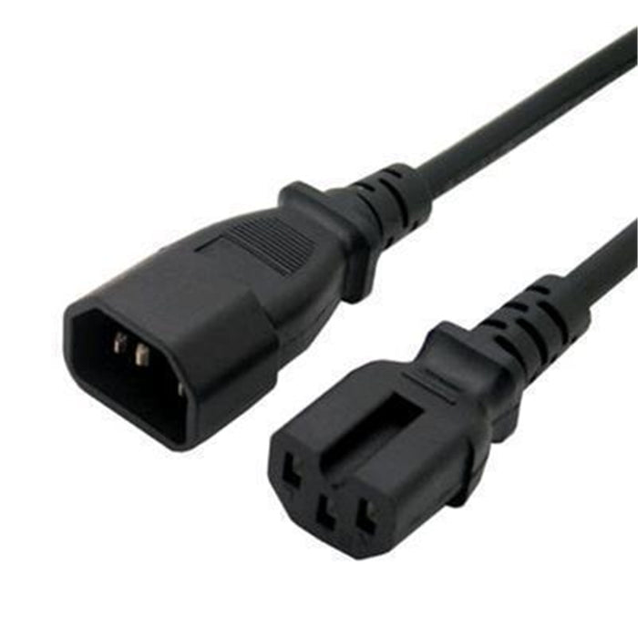 Power Extension Cable 2m IEC C14 to IEC C15 - Male to Female - Black