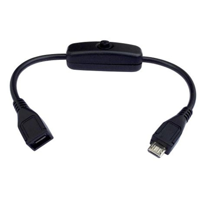 Black USB 2.0 Cable with Power Switch Micro USB Type B Male to Micro USB Type B Female 200mm Long Inline Power Switch Cable for Raspberry Pi