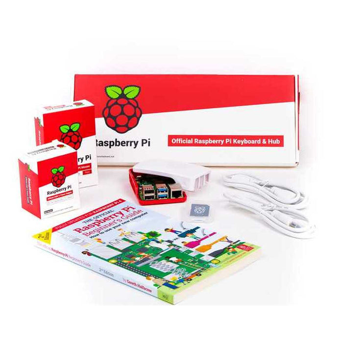 Raspberry Pi 4 Model B 4GB Beginner Desktop Kit Official White and Red Package with RPI Keyboard and Mouse Comes with Beginners Guide