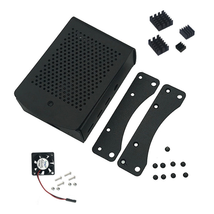 Raspberry Pi Case Black Aluminium Case with Mount Heatsinks and Cooling Fan for Raspberry Pi 4