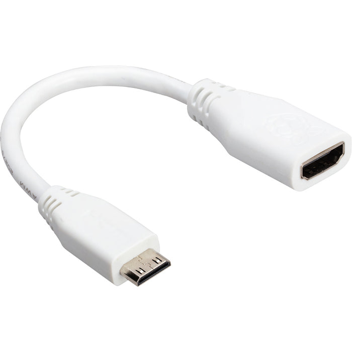 Raspberry Pi Official White Mini HDMI (Male) to Standard HDMI (Female) Adapter Cable 10cm Cable