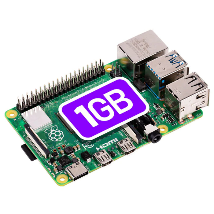 Raspberry Pi 4 Model B 1GB LPDDR4 Quad Core Cortex-A72 64-bit SoC 1.5GHz 1GB LPDDR4-3200 SDRAM 40 pin GPIO Dual Micro HDMI Video Output Supports 4kp60 Dual Band WIFI & Bluetooth