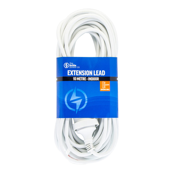 The Brute Power Co BPEL10M Extension Lead - 10m Cable - White AU / NZ 24000W 240V Home Plug - Cable - Indoor Use Only