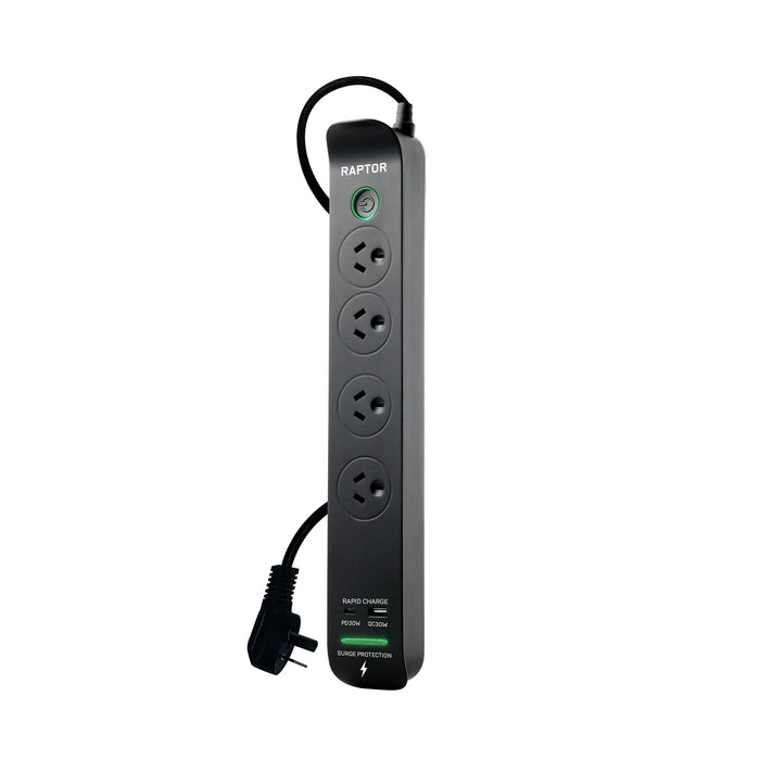 Jackson Raptor RAP4 4 Outlet Surge Protected Board 4x Sockets - 30W PD USB-C & 30W QC USB-A