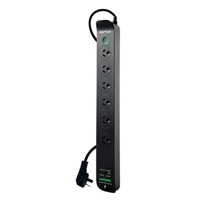 Jackson Raptor RAP6 6 Outlet Surge Protected Board 30W PD USB-C & 30W QC USB-A