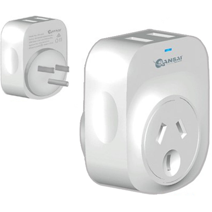 Sansai STV-3009 Outbound USB Travel Adapter - NZ / AU to USA Plug with 2x USB-A Fast Charge Ports (2.1A)