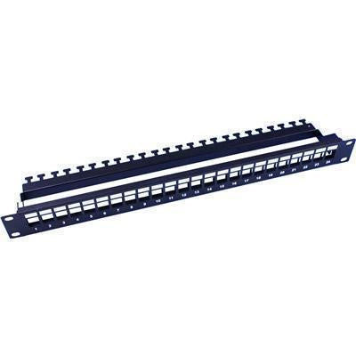 Dynamix PP-UK-24RM 24 Port Unloaded Patch Panel Keystone Inserts 1RU with Rear Cable Management bar.