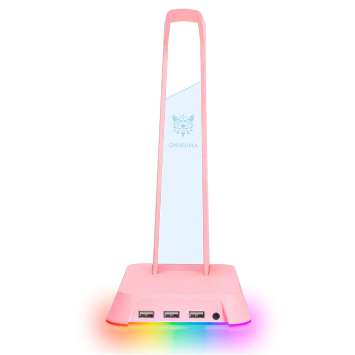 Headphone Stand ST-2P RGB Gaming Headphone Stand Pink Hanger / Holder for Headset / Headphone / Gaming Headset / Universal Earphone with 3-Ports USB HUB and 3.5mm AUX Ports