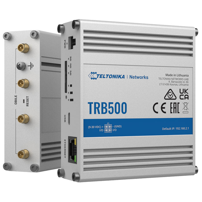 Teltonika TRB500 Industrial Gigabit Ethernet to 4G/LTE/5G IoT Cellular Gateway with I/O