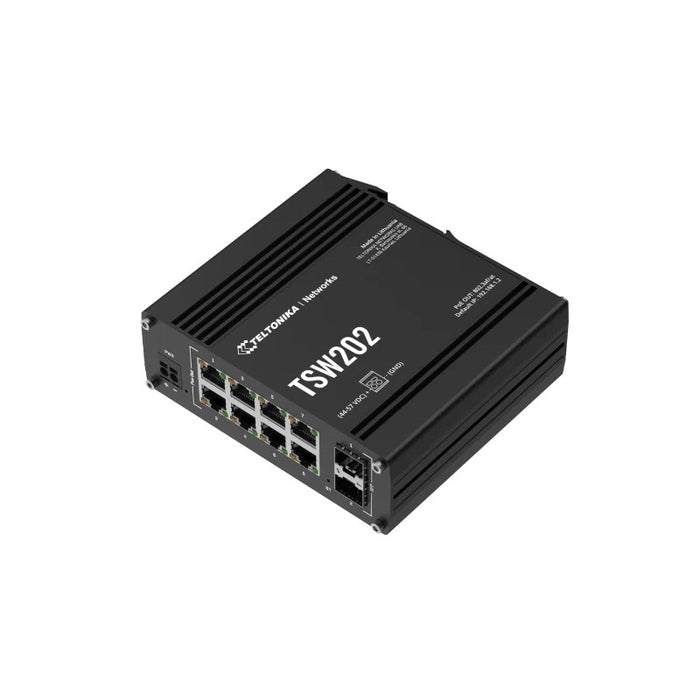 Teltonika TSW202 DIN Rail Mountable Managed PoE+ Switch with 8 x 1Gbps ETH-ports and 2 x SFP