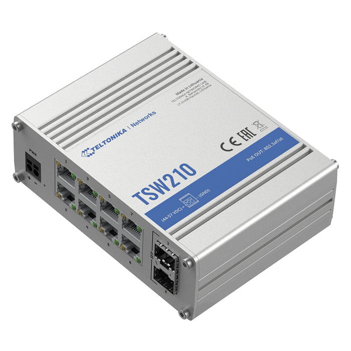 Teltonika TSW210 8 Port Unmanaged Industrial Gigabit Switch with 2 SFP Ports