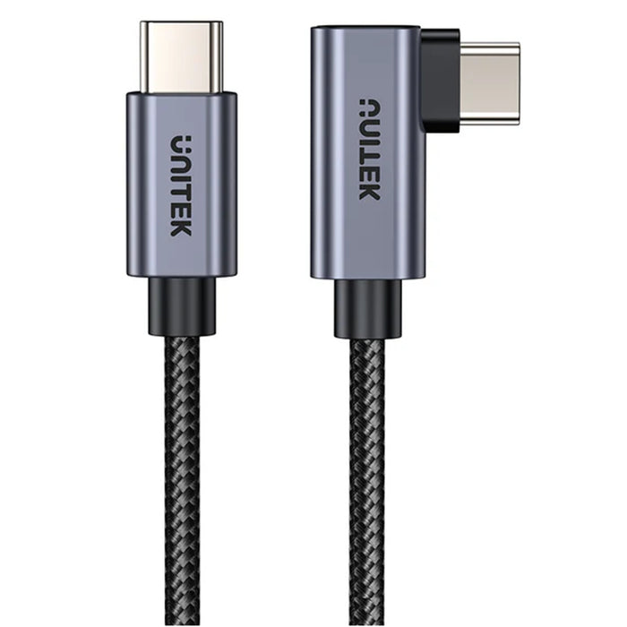 Unitek C14123BK-3M USB-C to Right Angled 90 Degree USB-C Connector 3m - Aluminium Alloy/Space Grey. Supports 100W PD Fast Charging &USBPD3.0/ QC3.0. Supports 20/5A. Data Transfer Speed up to 480Mbps.
